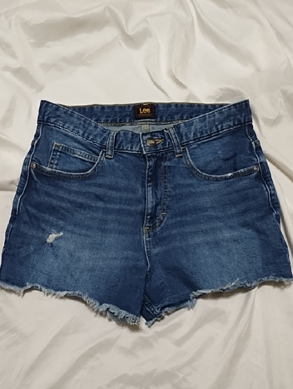 Lee Women's Dark Blue Distressed Denim Cutoff Shorts
